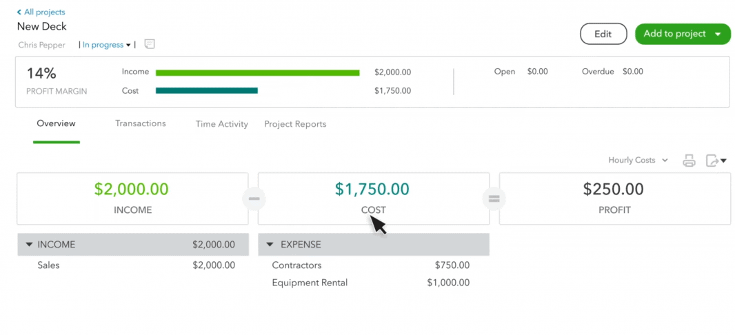 QuickBooks' project profitability