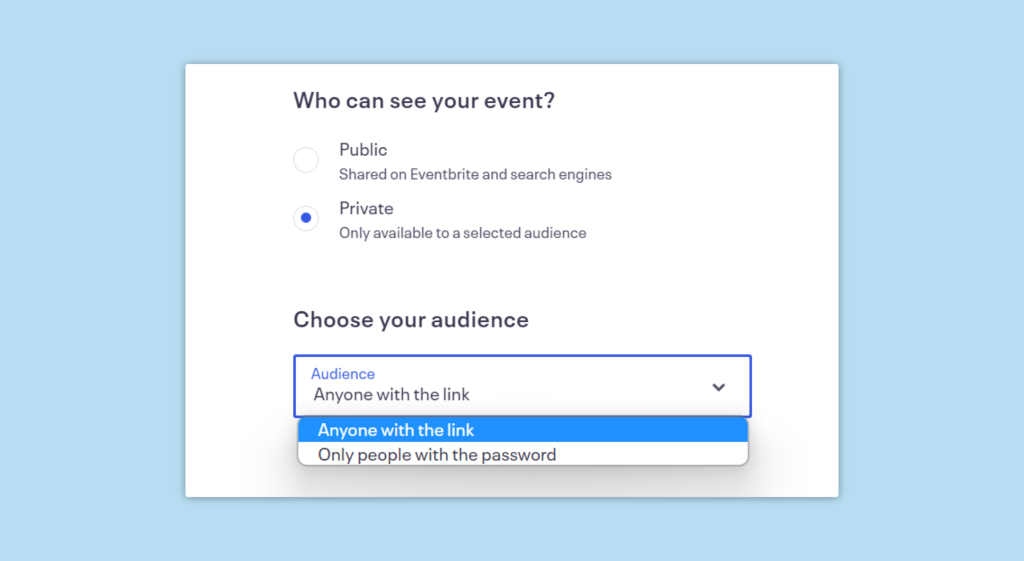 Eventbrite public/private settings